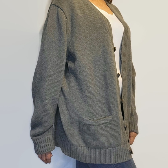 L.L. Bean Gray Grandpa V-Neck Cardigan Sweater size Large - Picture 5 of 16